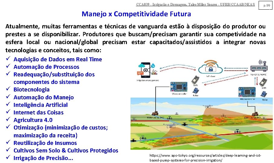 CCA 039 - Irrigação e Drenagem. Tales Miler Soares - UFRB/CCAAB/NEAS p. 99 Manejo