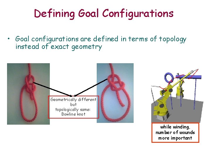 Defining Goal Configurations • Goal configurations are defined in terms of topology instead of