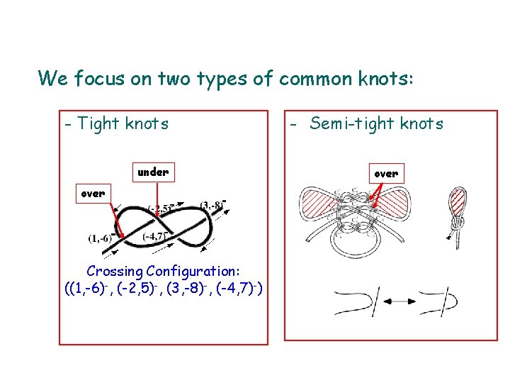 We focus on two types of common knots: - Tight knots under over Crossing