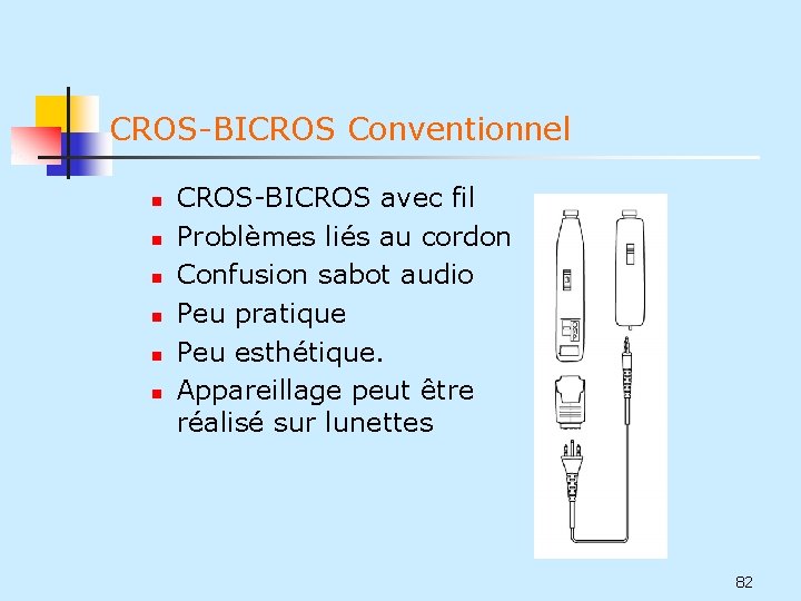 CROS-BICROS Conventionnel n n n CROS-BICROS avec fil Problèmes liés au cordon Confusion sabot