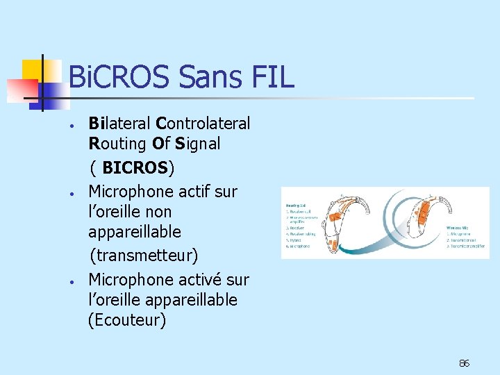 Bi. CROS Sans FIL Bilateral Controlateral Routing Of Signal ( BICROS) • Microphone actif