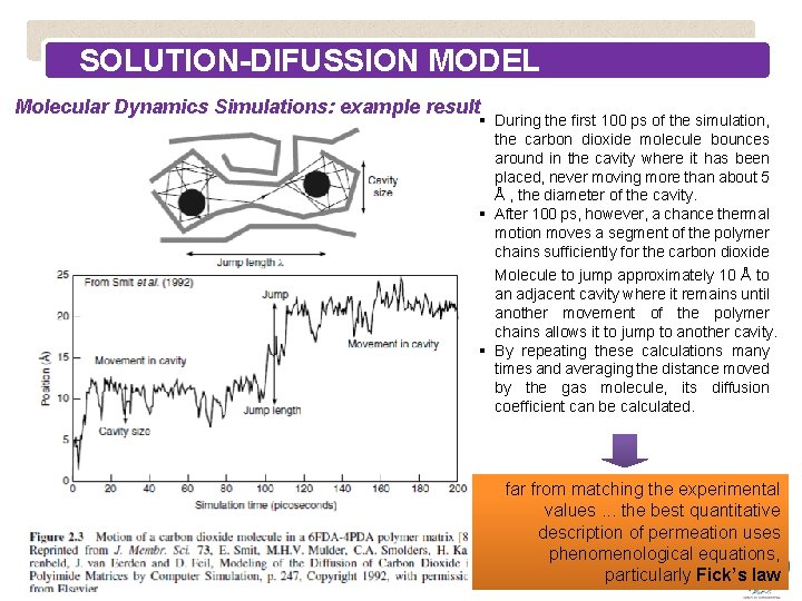 SOLUTION-DIFUSSION MODEL Molecular Dynamics Simulations: example result § During the first 100 ps of