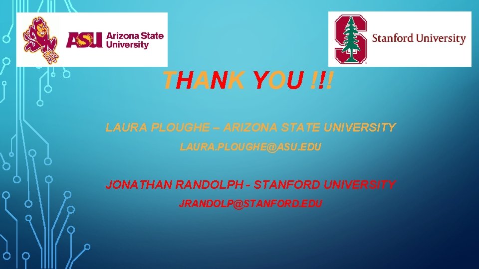 THANK YOU !!! LAURA PLOUGHE – ARIZONA STATE UNIVERSITY LAURA. PLOUGHE@ASU. EDU JONATHAN RANDOLPH
