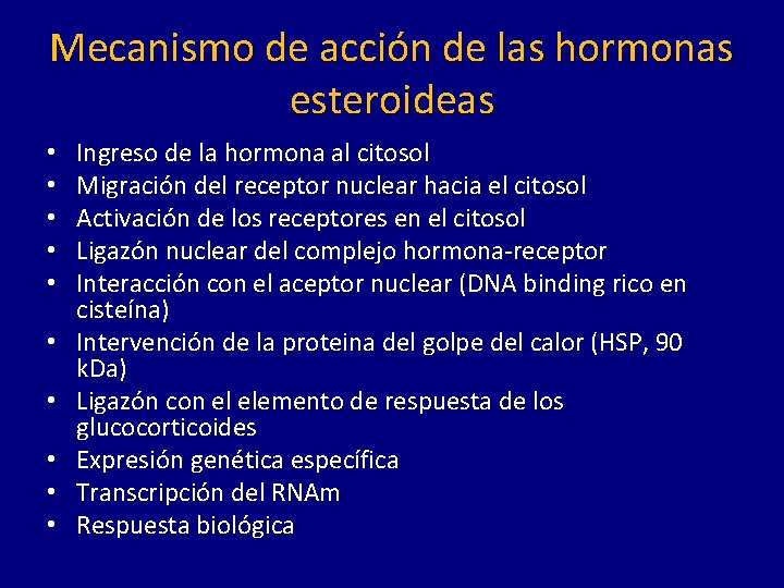 Mecanismo de acción de las hormonas esteroideas • • • Ingreso de la hormona