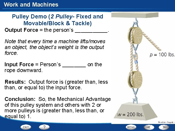 Work and Machines Pulley Demo (2 Pulley- Fixed and Movable/Block & Tackle) Output Force