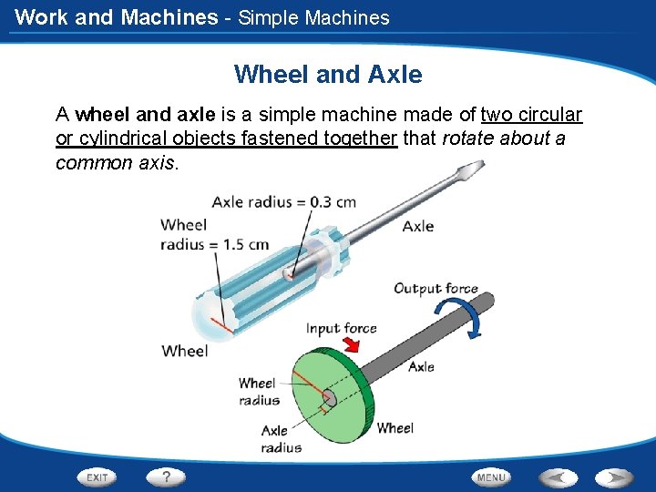 Work and Machines - Simple Machines Wheel and Axle A wheel and axle is