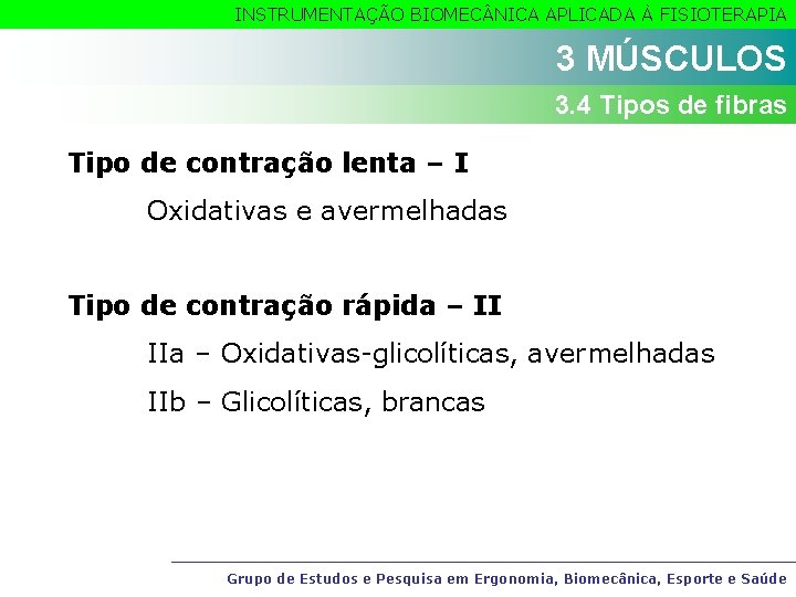 INSTRUMENTAÇÃO BIOMEC NICA APLICADA À FISIOTERAPIA 3 MÚSCULOS 3. 4 Tipos de fibras Tipo