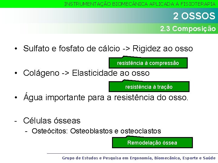 INSTRUMENTAÇÃO BIOMEC NICA APLICADA À FISIOTERAPIA 2 OSSOS 2. 3 Composição • Sulfato e