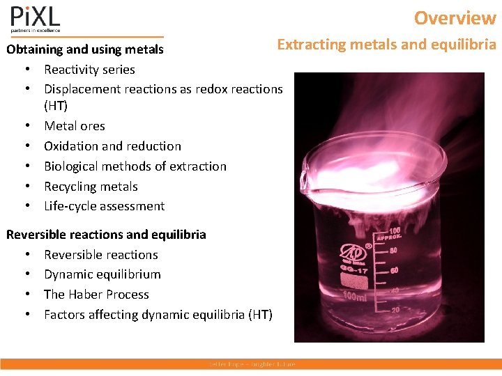 Overview Extracting metals and equilibria Obtaining and using metals • Reactivity series • Displacement