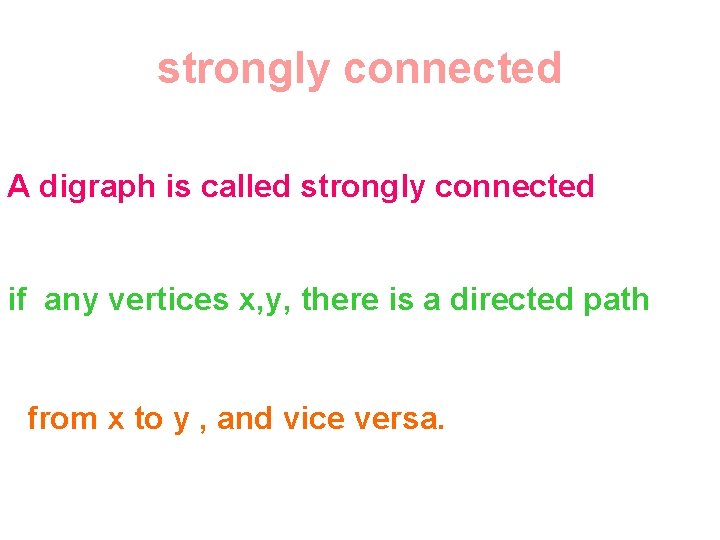 strongly connected A digraph is called strongly connected if any vertices x, y, there