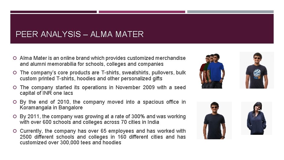 PEER ANALYSIS – ALMA MATER Alma Mater is an online brand which provides customized