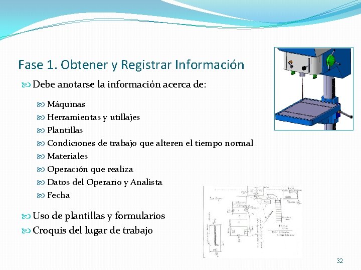 Fase 1. Obtener y Registrar Información Debe anotarse la información acerca de: Máquinas Herramientas