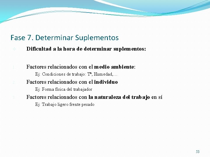 Fase 7. Determinar Suplementos v Dificultad a la hora de determinar suplementos: 1. Factores