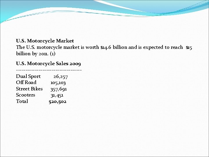 U. S. Motorcycle Market The U. S. motorcycle market is worth $14. 6 billion