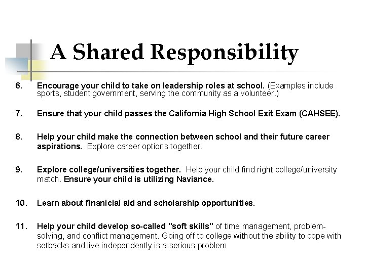 A Shared Responsibility 6. Encourage your child to take on leadership roles at school.