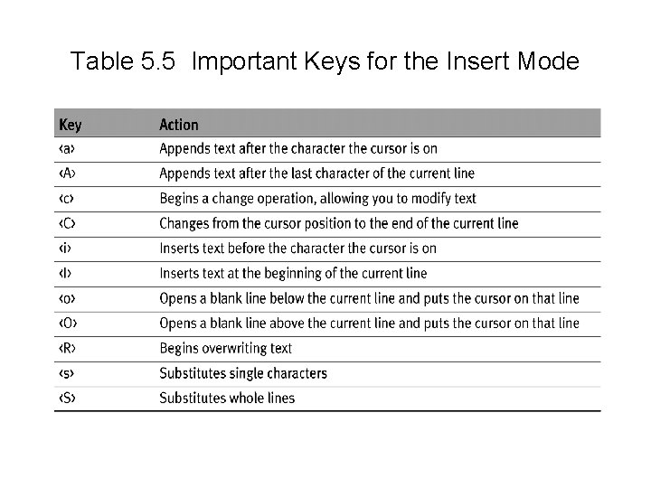 Table 5. 5 Important Keys for the Insert Mode 