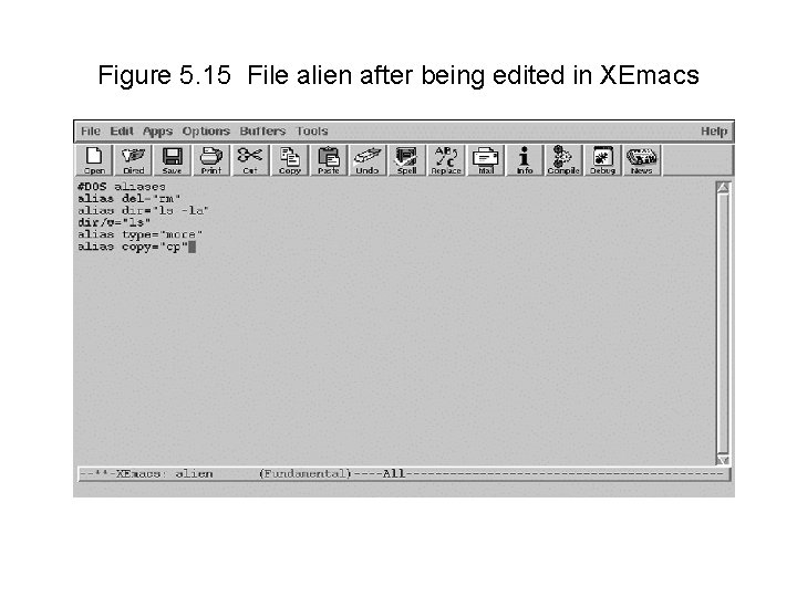 Figure 5. 15 File alien after being edited in XEmacs 