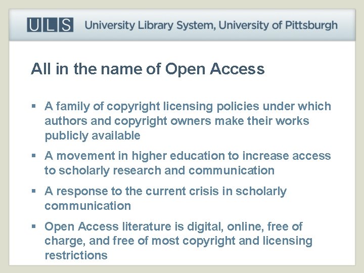 All in the name of Open Access § A family of copyright licensing policies