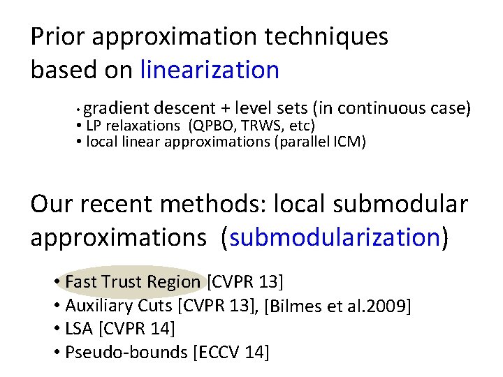 Prior approximation techniques based on linearization • gradient descent + level sets (in continuous