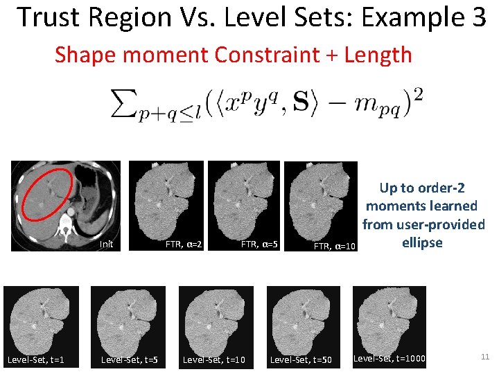 Trust Region Vs. Level Sets: Example 3 Shape moment Constraint + Length Init Level-Set,