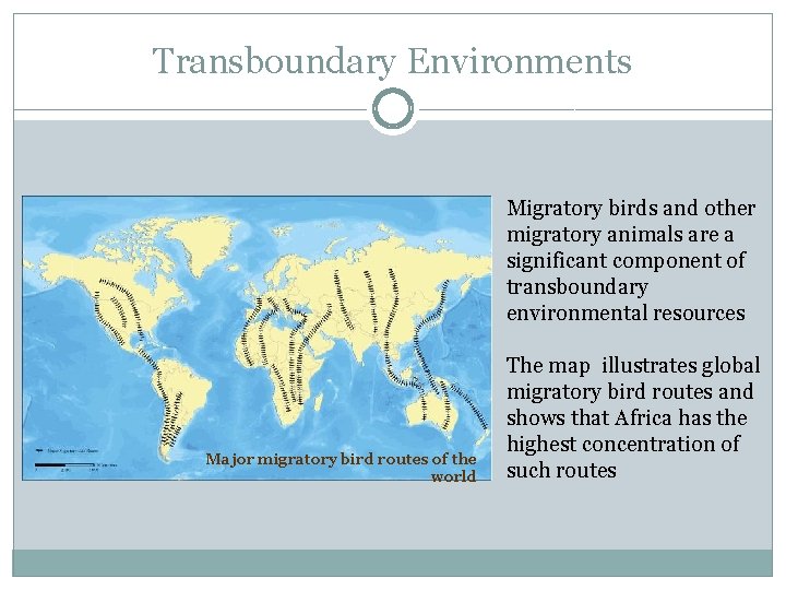 Transboundary Environments Migratory birds and other migratory animals are a significant component of transboundary