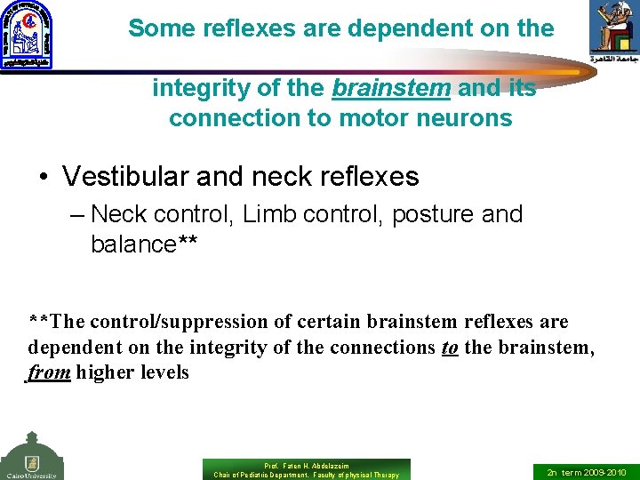 Some reflexes are dependent on the integrity of the brainstem and its connection to