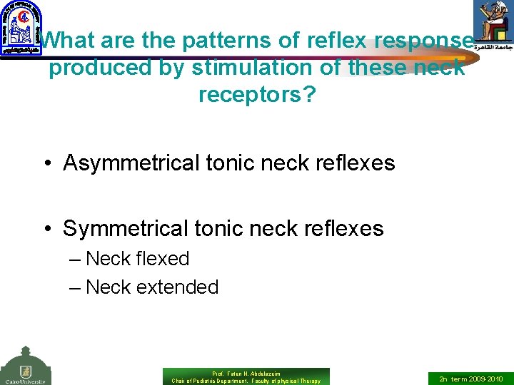 What are the patterns of reflex response produced by stimulation of these neck receptors?