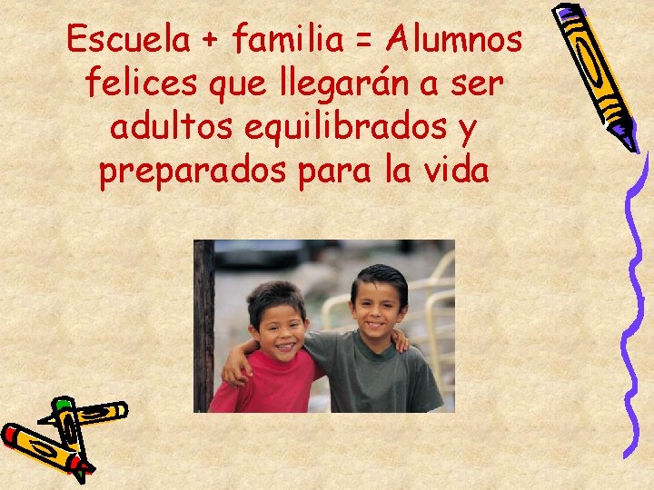 Escuela + familia = Alumnos felices que llegarán a ser adultos equilibrados y preparados