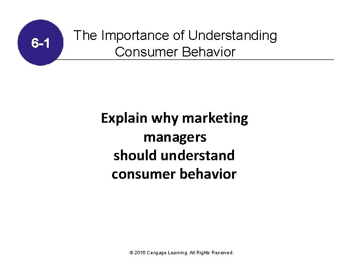 6 -1 The Importance of Understanding Consumer Behavior Explain why marketing managers should understand