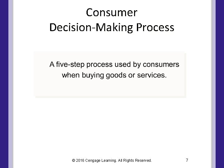 Consumer Decision-Making Process © 2016 Cengage Learning. All Rights Reserved. 7 