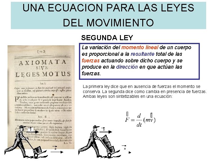UNA ECUACION PARA LAS LEYES DEL MOVIMIENTO SEGUNDA LEY La variación del momento lineal