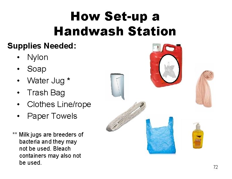 How Set-up a Handwash Station Supplies Needed: • Nylon • Soap • Water Jug