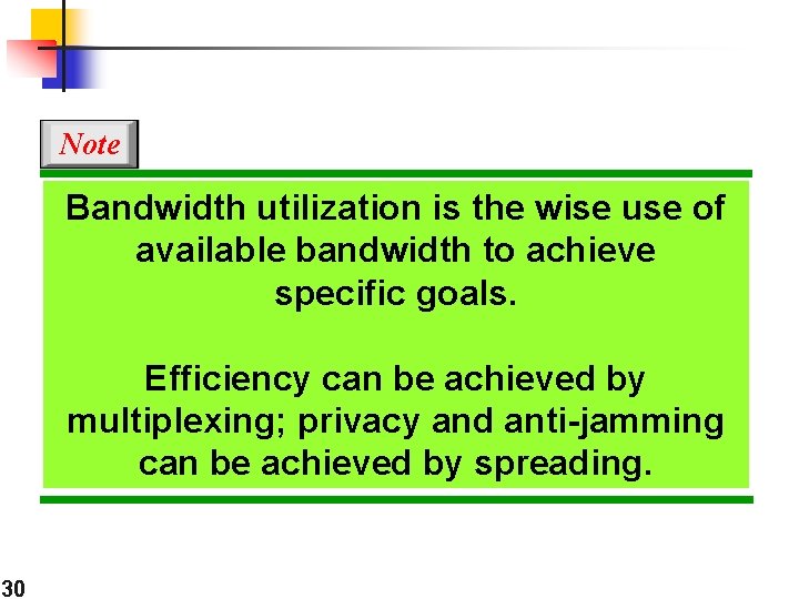 Note Bandwidth utilization is the wise use of available bandwidth to achieve specific goals.