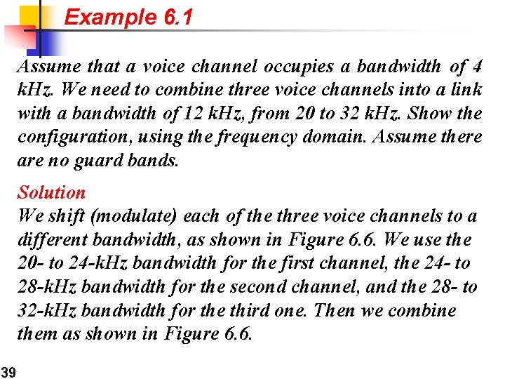 Example 6. 1 Assume that a voice channel occupies a bandwidth of 4 k.