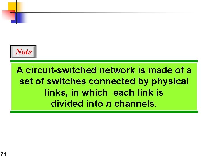 Note A circuit-switched network is made of a set of switches connected by physical