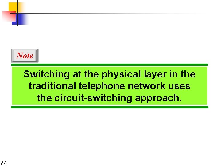 Note Switching at the physical layer in the traditional telephone network uses the circuit-switching