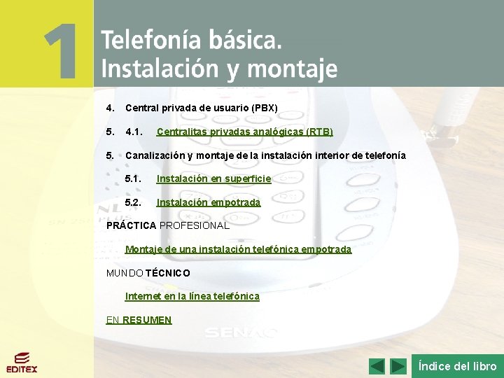 Telefonía básica. Instalación y montaje 4. Central privada de usuario (PBX) 5. 4. 1.