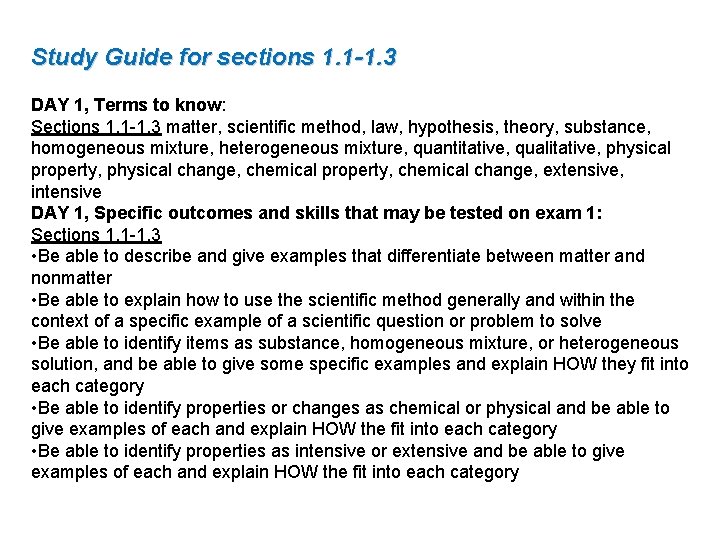 Study Guide for sections 1. 1 -1. 3 DAY 1, Terms to know: Sections