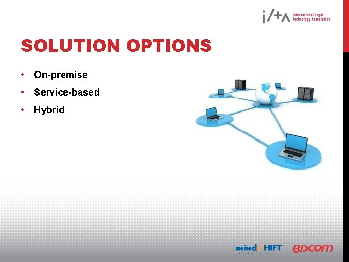 SOLUTION OPTIONS • On-premise • Service-based • Hybrid 