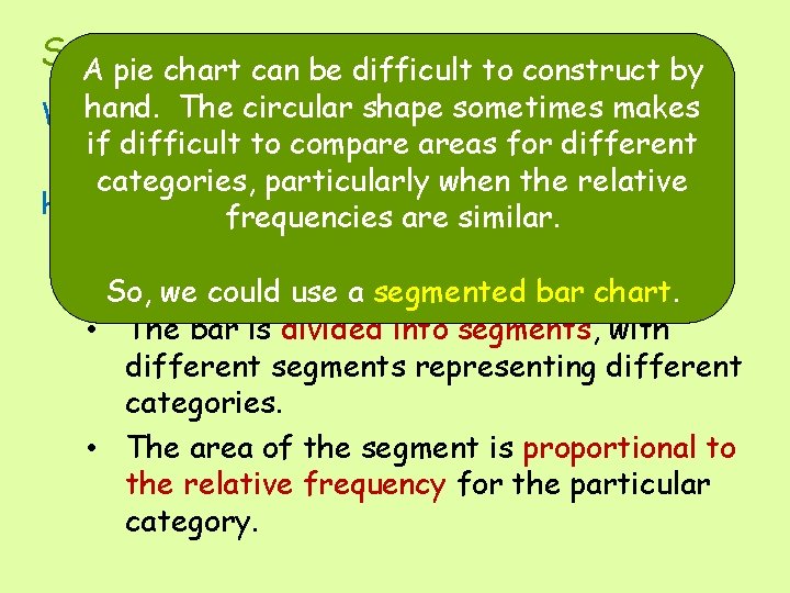 Segmented (or be Stacked) Bar Chartsby A pie chart can difficult to construct hand.