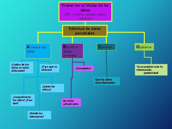 Probar ser el titular de los datos (IFE, cartilla, cédula, poder notarial) Solicitud de
