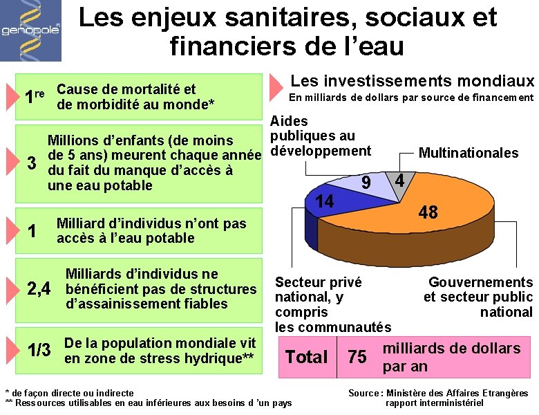 Les enjeux sanitaires, sociaux et financiers de l’eau 1 re Cause de mortalité et