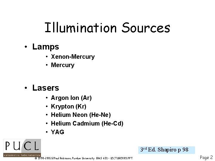 Illumination Sources • Lamps • Xenon-Mercury • Mercury • Lasers • • • Argon