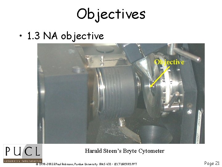 Objectives • 1. 3 NA objective Objective Harald Steen’s Bryte Cytometer © 1990 -2002