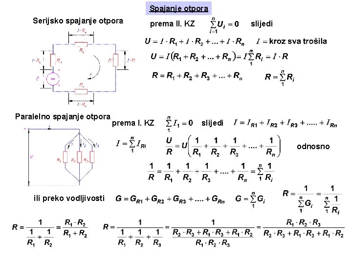 Spajanje otpora Serijsko spajanje otpora Paralelno spajanje otpora prema II. KZ prema I. KZ