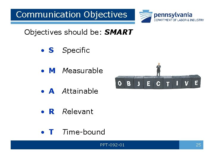 Communication Objectives should be: SMART • S Specific • M Measurable • A Attainable