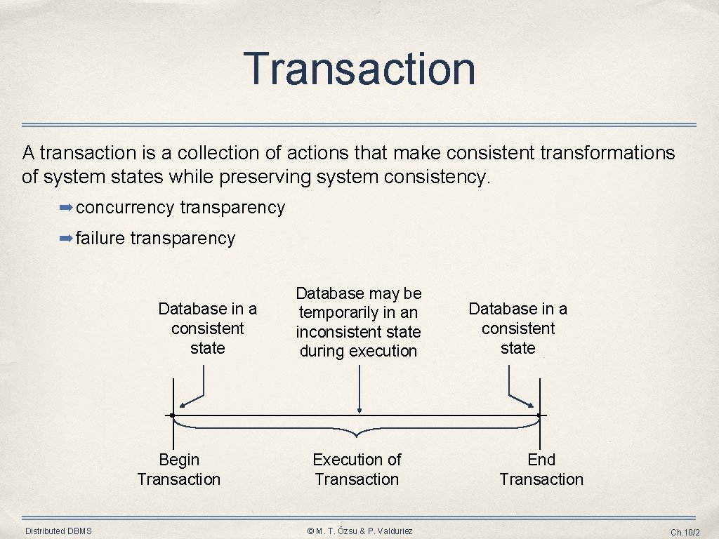 Transaction A transaction is a collection of actions that make consistent transformations of system Transaction A transaction is a collection of actions that make consistent transformations of system