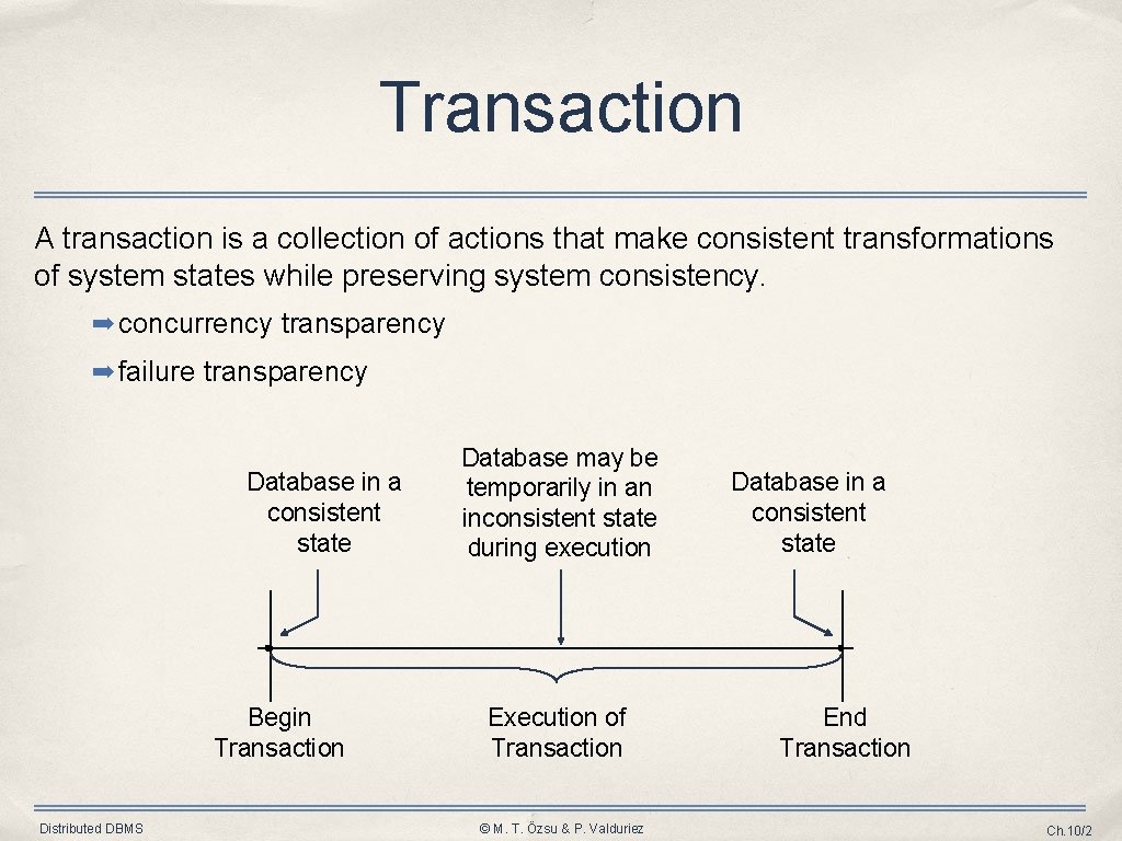 Transaction A transaction is a collection of actions that make consistent transformations of system