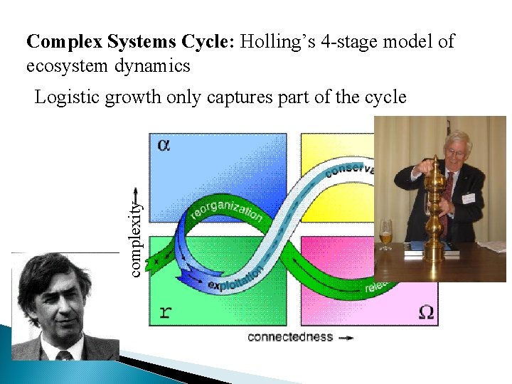 Complex Systems Cycle: Holling’s 4 -stage model of ecosystem dynamics complexity Logistic growth only