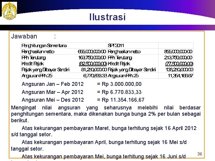 Ilustrasi Jawaban : Angsuran Jan – Feb 2012 = Rp 3. 000, 00 Angsuran